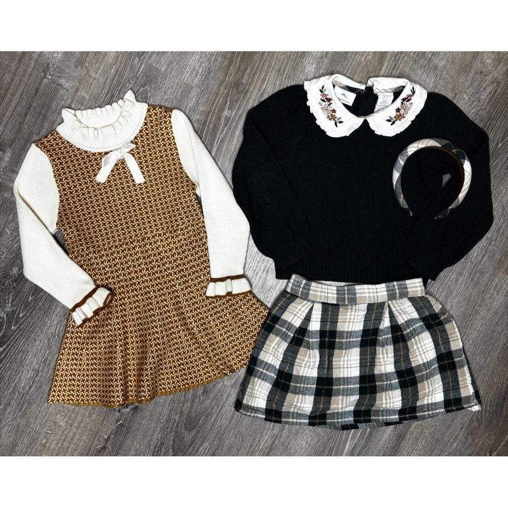 Tommy Bahama Girls Skirt Sweater Green Peter Pan‎ Coller Plaid Dress Brown Sz 5T